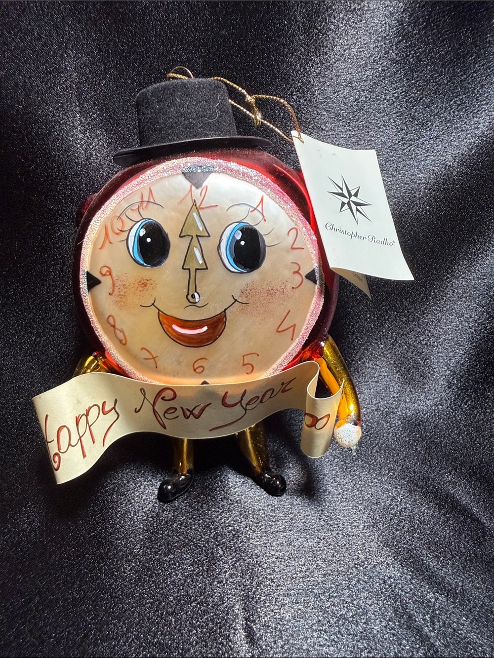 Christopher Radko Red and Gold New Year Clock Ornament